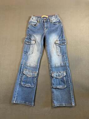 Y2K Love Trends Cargo Jeans Blue Denim Flare Pants